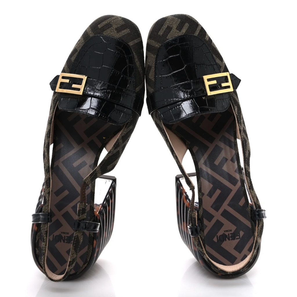 Fendi Black And Brown Women's Slingback Block Heel